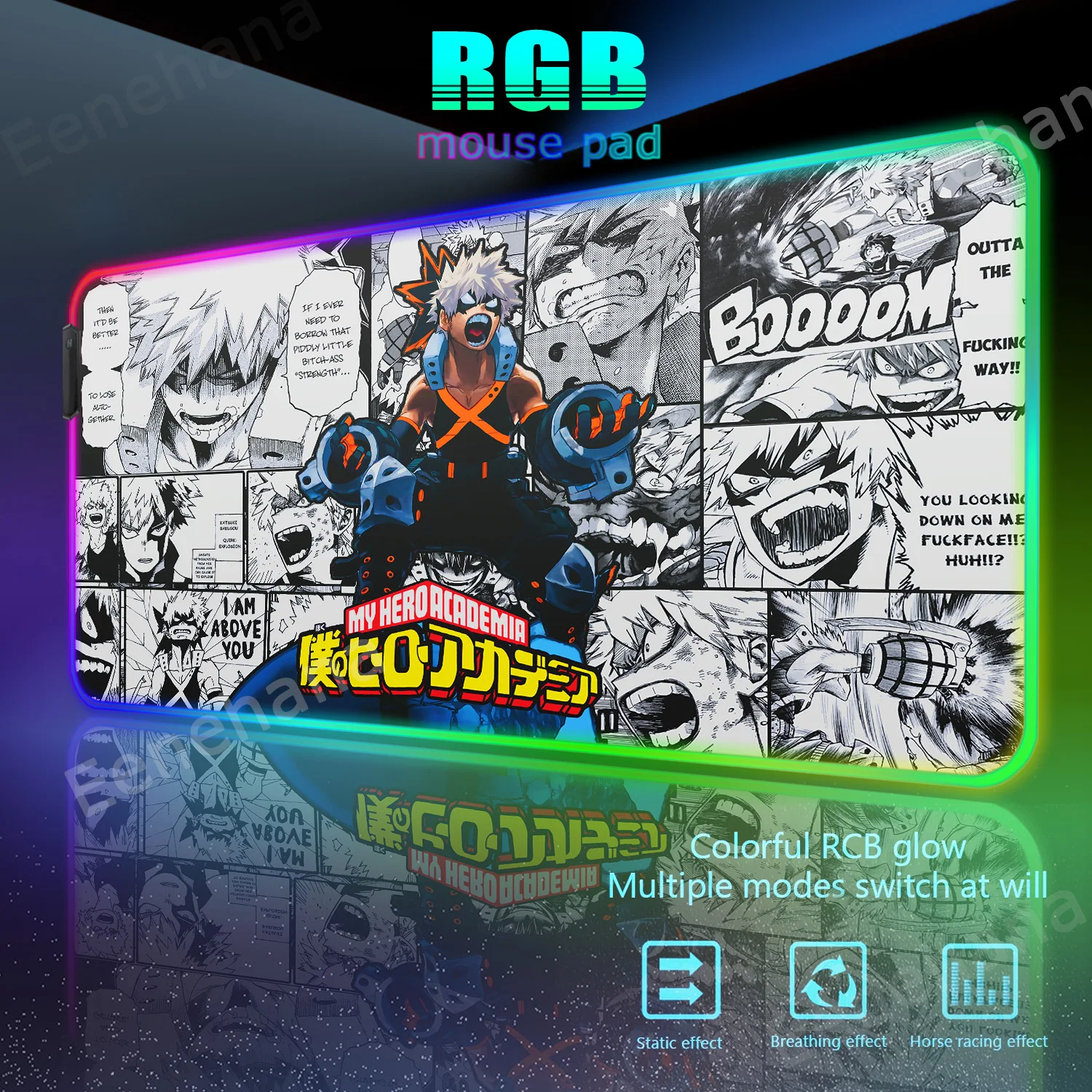 RGB My Hero Academia Gaming Accessorie Mouse Pad Keyboard Pad Large MousePad Anti-slip Natural Rubber Deskmat Office accessorie