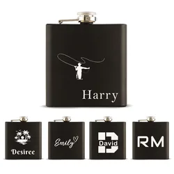 Personalized 6oz Stainless Steel Flask Etched Your Text Here, Hip Pocket Flask Liquor Whiskey Gifts for Men Dad Birthday Gift