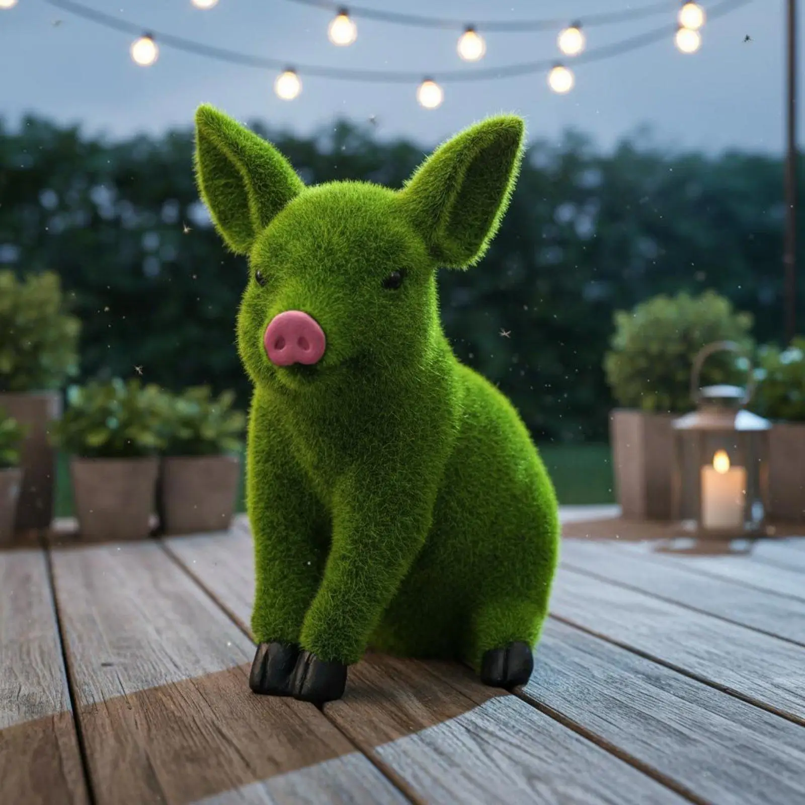 Outdoor Pig Figurine Resin Flocked Garden Animal Sculpture Decoration Statue for Lawn Porch Landscape Decor