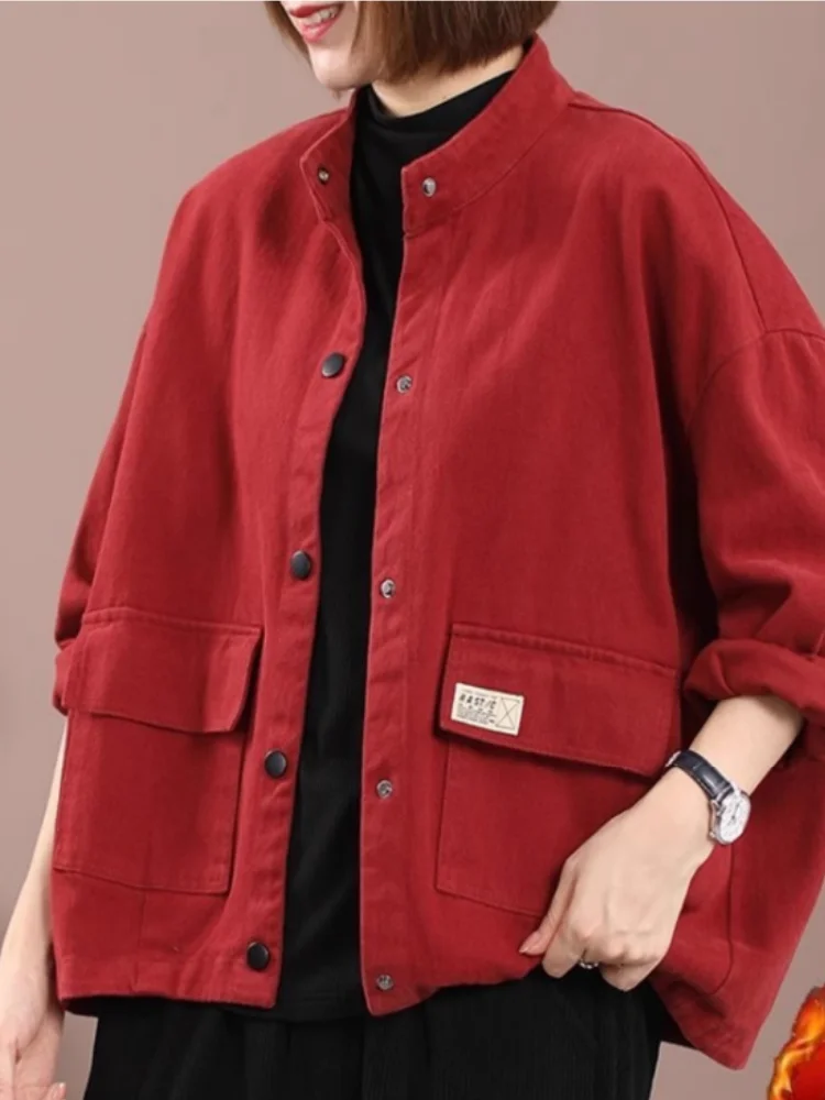 Vefadisa-Manteau à col montant pour femme, manches longues, manteau court, mode décontractée, tout match, rouge, ZXY1227A, automne, hiver, nouveau, 2024