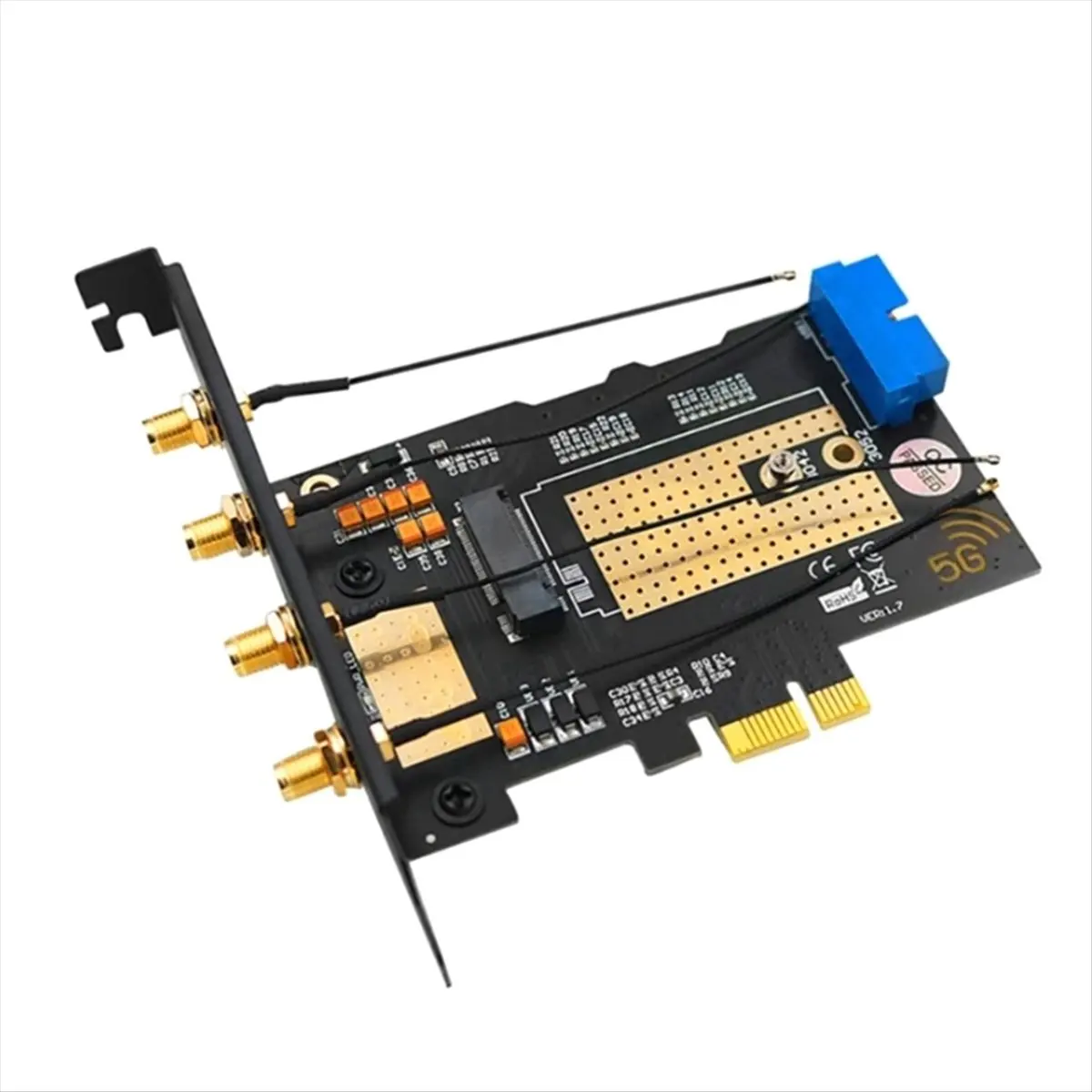 A14G M.2 B Key USB3.0 & PCIe 5G Dual Bus 5G-WWAN Card Adapter Card, Desktop Adapter Card with 4 Antennas SIM Slots