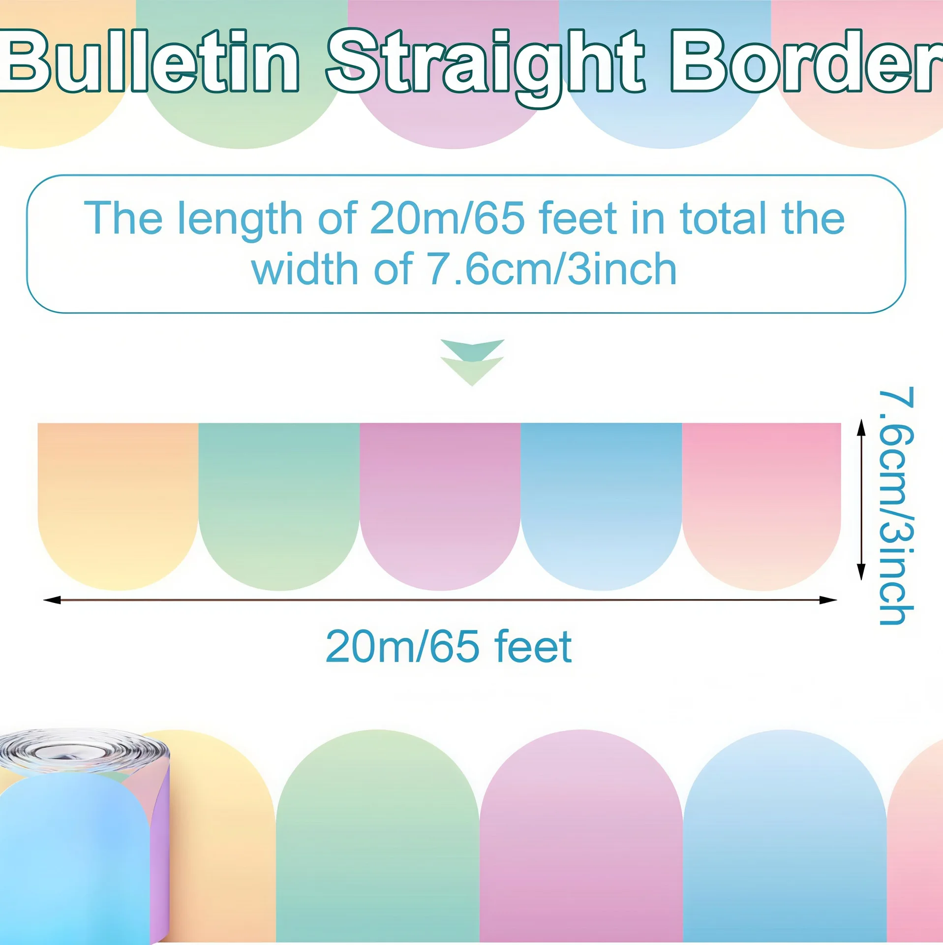 Pastel Rainbow Scalloped Bulletin Board Borders Self‑Adhesive Gradient Border Trim Stickers for Classroom Chalkboard Wall School