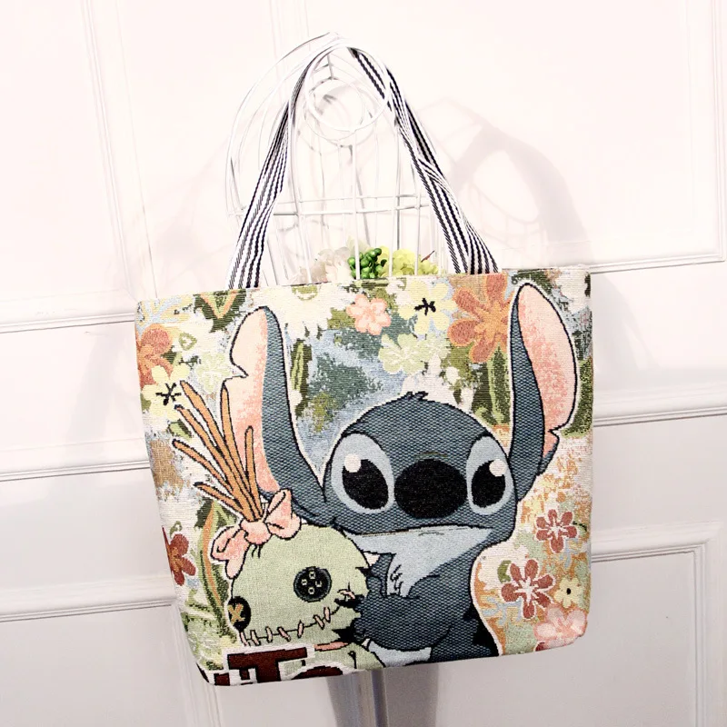 Disney Mickey Mouse Retro Shoulder Bags for Women's Cartoon Anime Canvas Handbags Stitch Minnie Mouse Bag Shopping Storage Bags