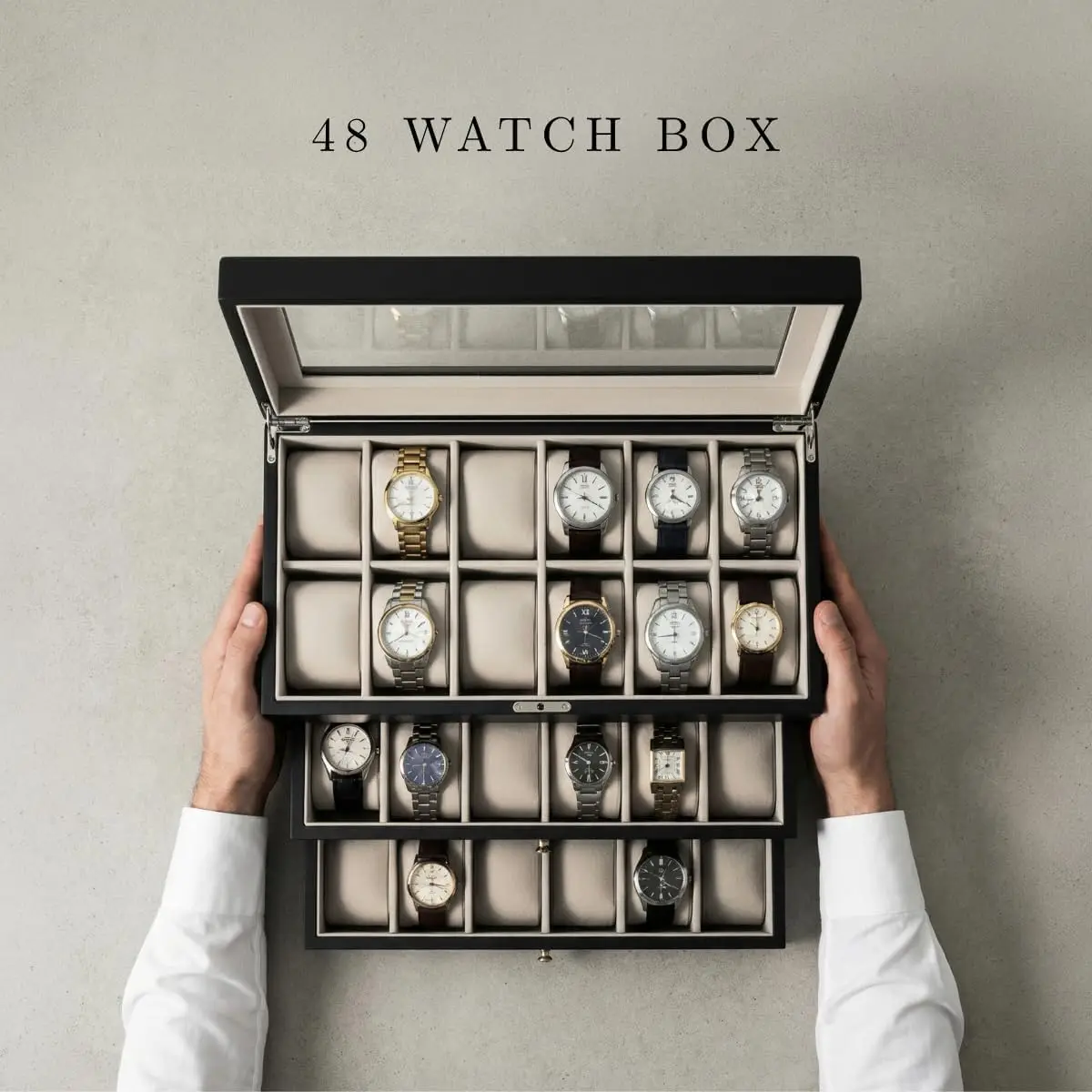 Custom Wood Watch Box Display Organizer Case Storage Forty Eight Large Slots