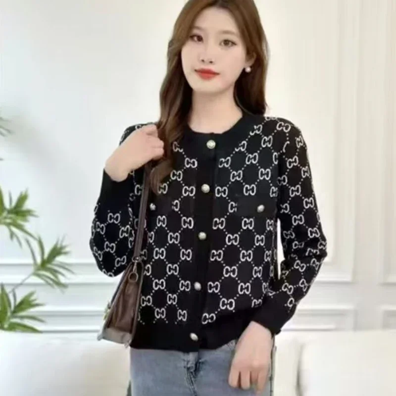 Women's Clothing Patchwork Round Neck Sweater Jacket for Women Spring Autumn Temperament Elegant Loose Knitted Cardigan Top