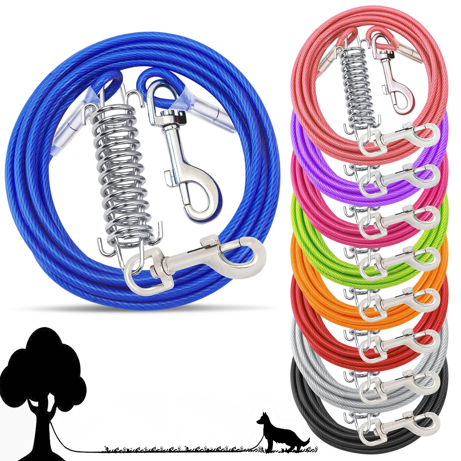 

Steel Wire Dog Tie Out Cable, Dog Runner for Yard, Durable Superior Clips, Silver Dog Chains