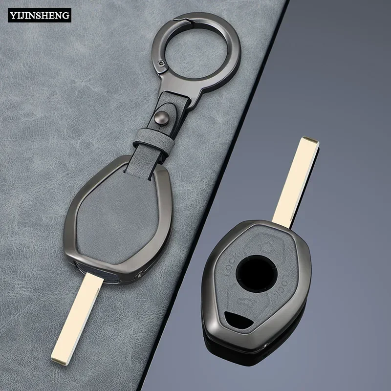 Metal + Leathe Car Key Case Cover Fob Skin Holder Shell for BMW X5 E53 X3 F83 E46 E39 E38 E60 E63 E61 E64 Z3 Z4 E85 E86 M5 325i