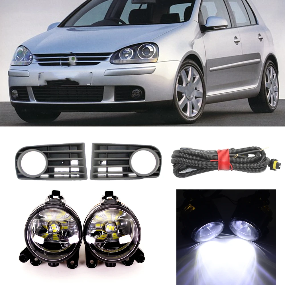 Front Bumper Driving Fog Light Lamp With Bulbs +Grille Cover +Wire For VW Golf 5 V A5 MK5 2004 2005 2006 2007 2008 2009