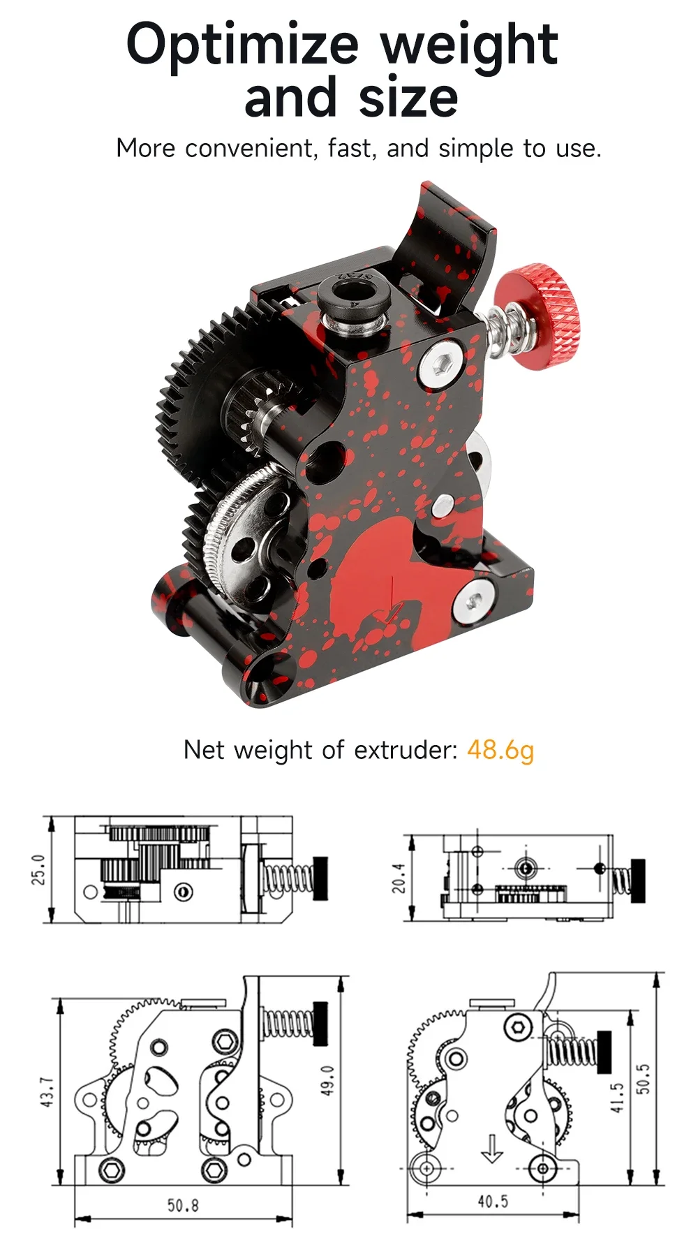 Extrusora HGX LITE 2,0 mejorada, diente helicoidal, Engranaje grande, POM Drive, doble engranaje, todo Metal, accesorios de impresora 3D