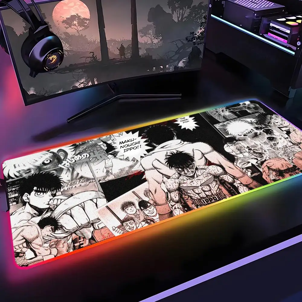 

Hajime No Ippo Mouse Pad Gamer Rgb Desk Mat Back Light Led Mousepad Setup Gaming Accessories Deskmat Big Mousepepad Backlight