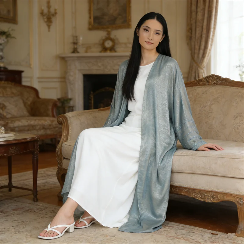 

Elegant Dubai Abaya Muslim Women Dress Abayas Open Front Cardigan Kimono Jalabiya Kebaya Islam Clothing Ramadan Femme Robe Gown