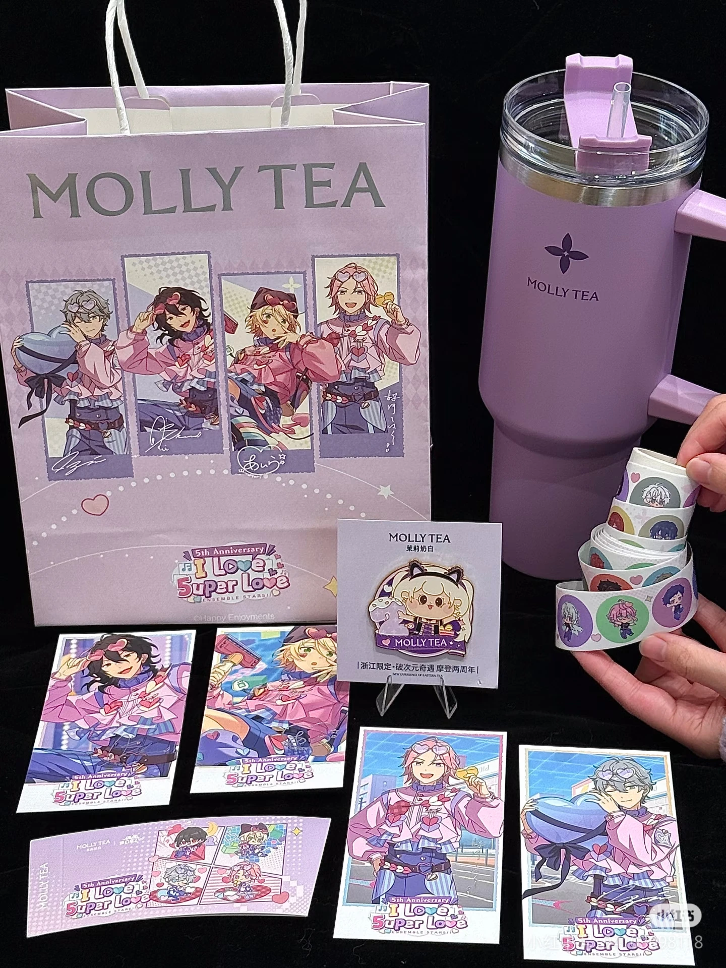 

Official Ensemble Stars X MOLLY TEA 5th Anniversary Shiratori Aira Sakuma Rei Sena Izumi Handroll Stickers Collection Card Bag