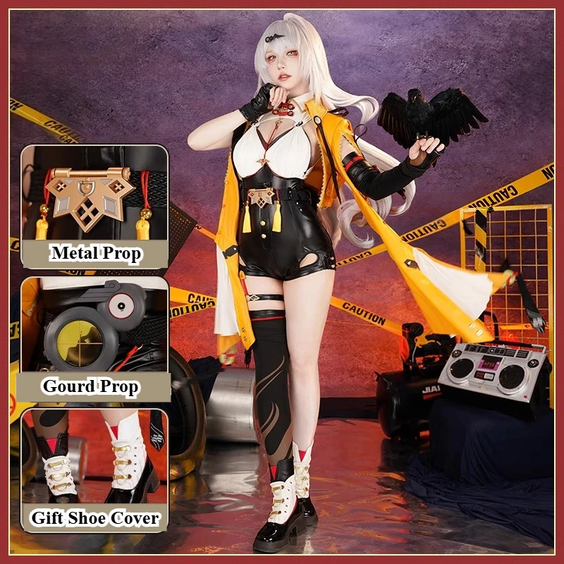 Kostium Cosplay Zenless Zone Zero Yixuan, seksowny kombinezon, płaszcz w stylu chińskim, uniform, żółty płaszcz, ochraniacze na buty, kostiumy na Halloween