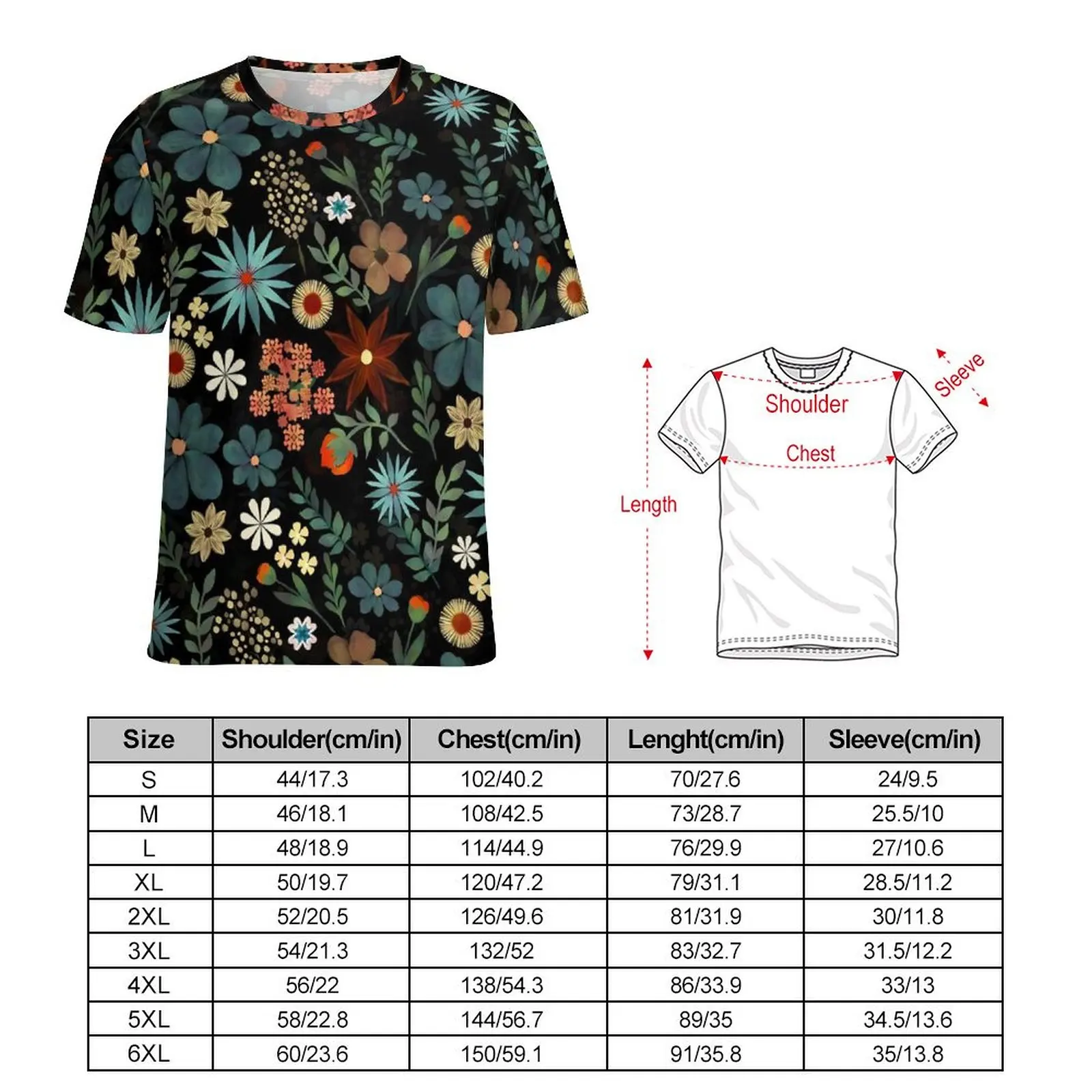 Beach Ditsy Floral T-Shirts Colorful Flowers Classic T Shirt Ladies Short-Sleeve Cool Big Size Tee Shirt Design Clothes Present