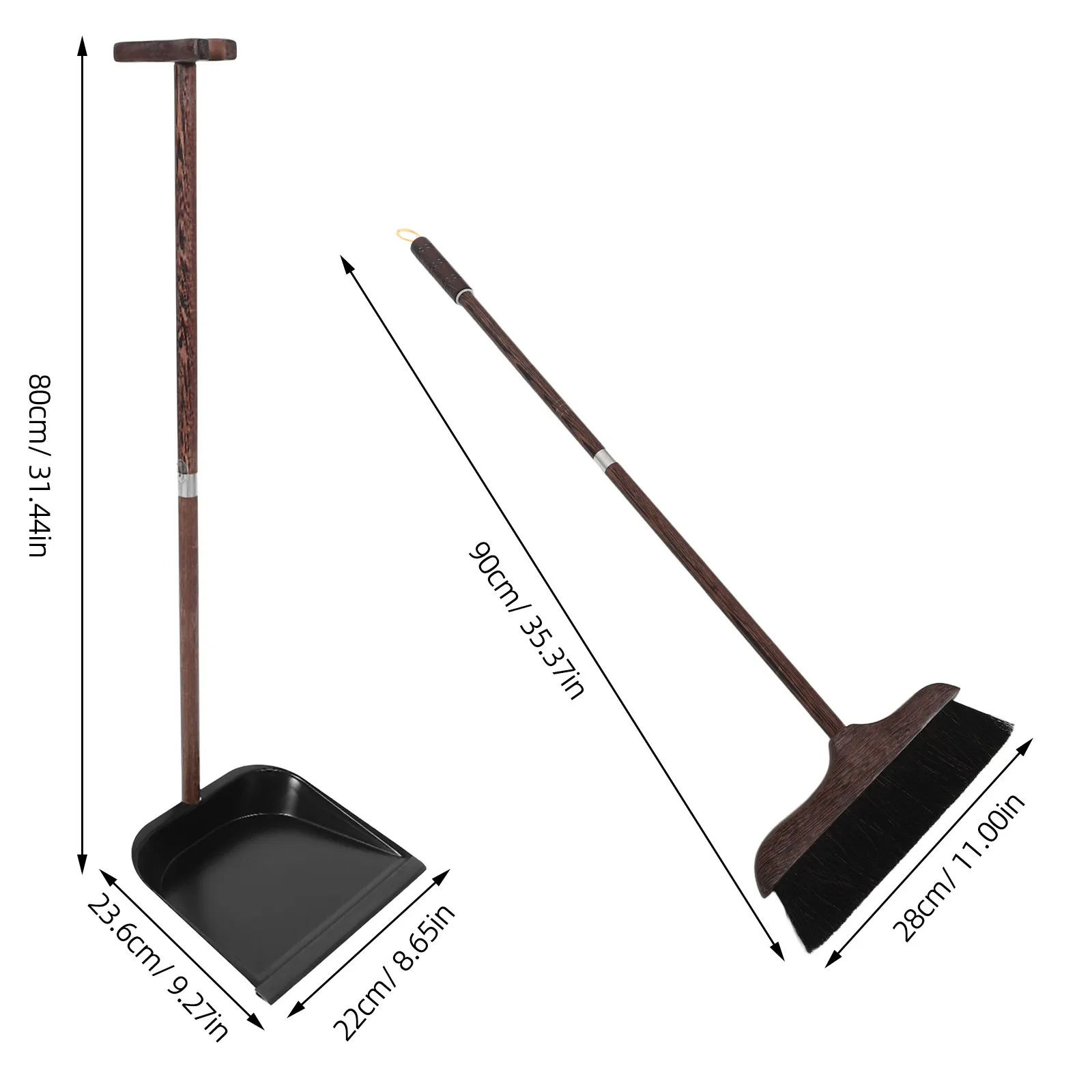 1Set Dustpan Broom Set Natural Bristle Horsehair Broom Wood Handle Upright Standing Dustpan Combo Indoor Outdoor Home Kitchen