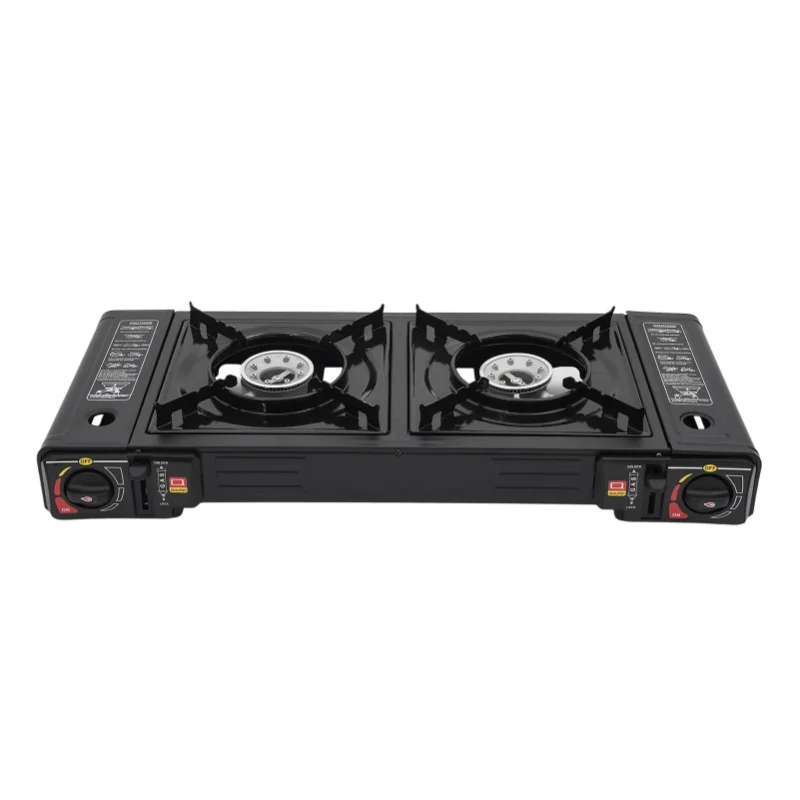 Tragbarer Camping-Gaskocher mit 2 Brennern, 2500 W pro Brenner, Butan-LPG-Dual-Fuel, Piezo-Zündung, mit Tragetasche, Überdruckschutz für Outdoor-Picknick, Wohnmobil, Grillen, Kochen