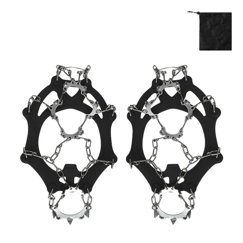 Outdoor Climbing Non-Slip Ice Snow Grippers 13 Teeth Spike Cleats Crampons For Family Outdoor Camping Replacement Parts -Black