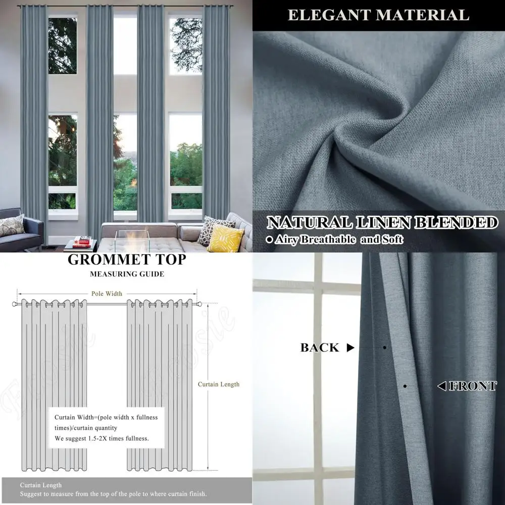 

Серо-синие льняные шторы диаметром 132 дюйма для высоких окон гостиной, удлиненные шторы длиной 11 футов, подходят для холлов, театра