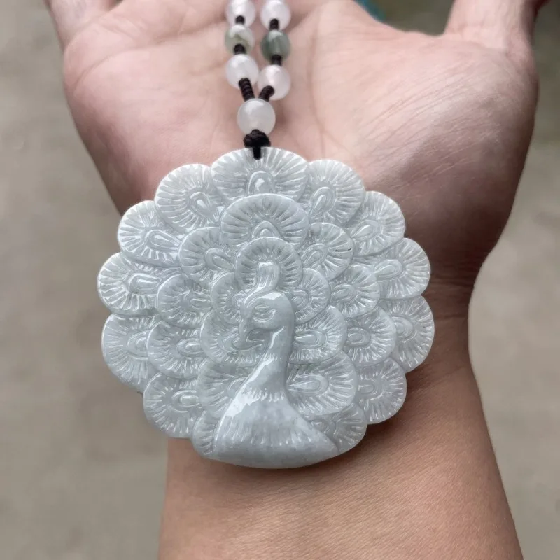 

New Jade Peacock Pendant Chinese Style Jade Pendant Unisex Sweater Necklace