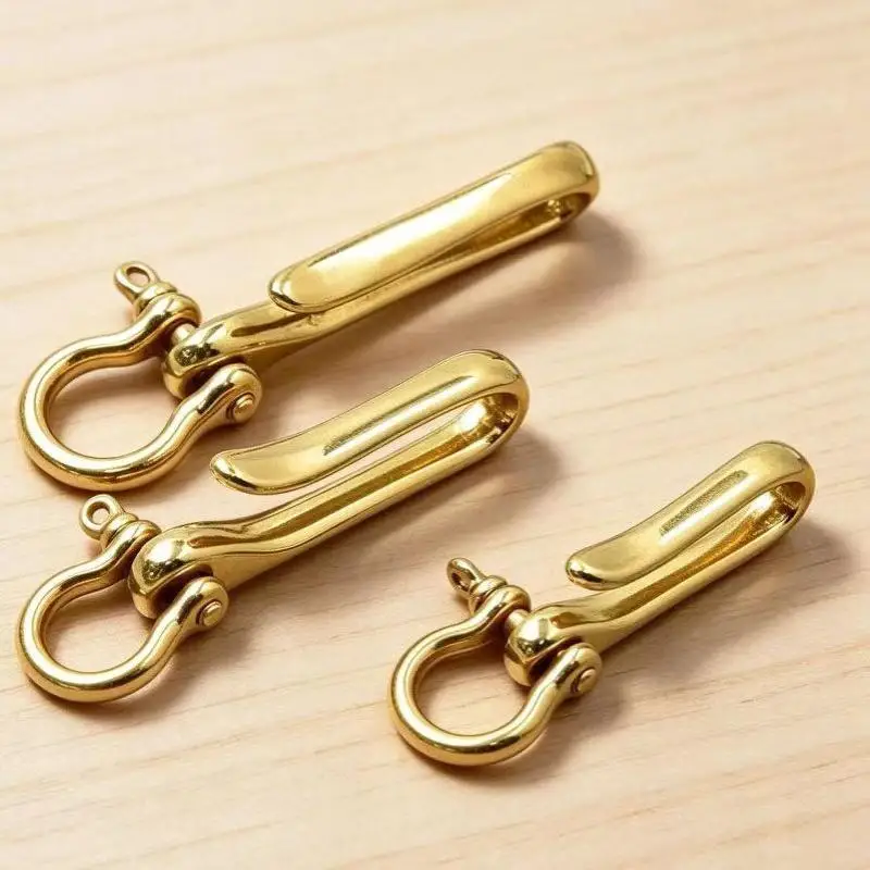 Robuster Messing-Gürtelhaken Schlüsselanhänger Vintage Matt-Finish Schlüsselring-Clip für Geldbörse, Kette, Wandern, Reisen – Detail 2