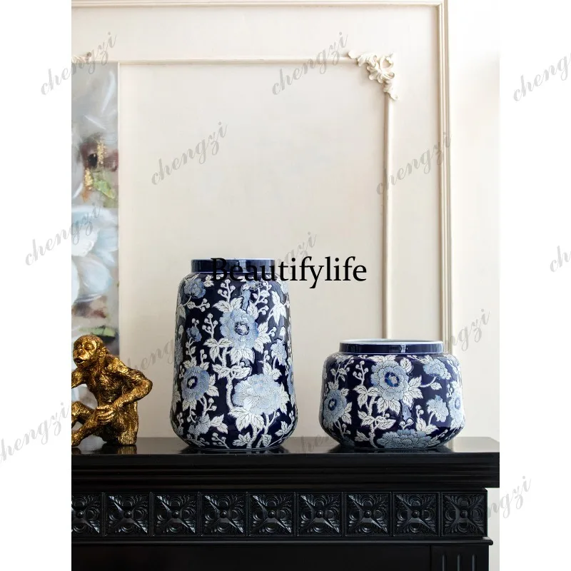 A95 Home Ceramic Large Vase Hand-painted Embossed Living Room Entryway Coffee Table Decorative Flower Arrangement
