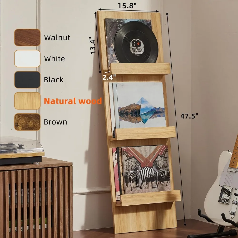 Wall-Leaning Vinyl Record Holder Set of 4, 3-Tier Shelf, 47.5