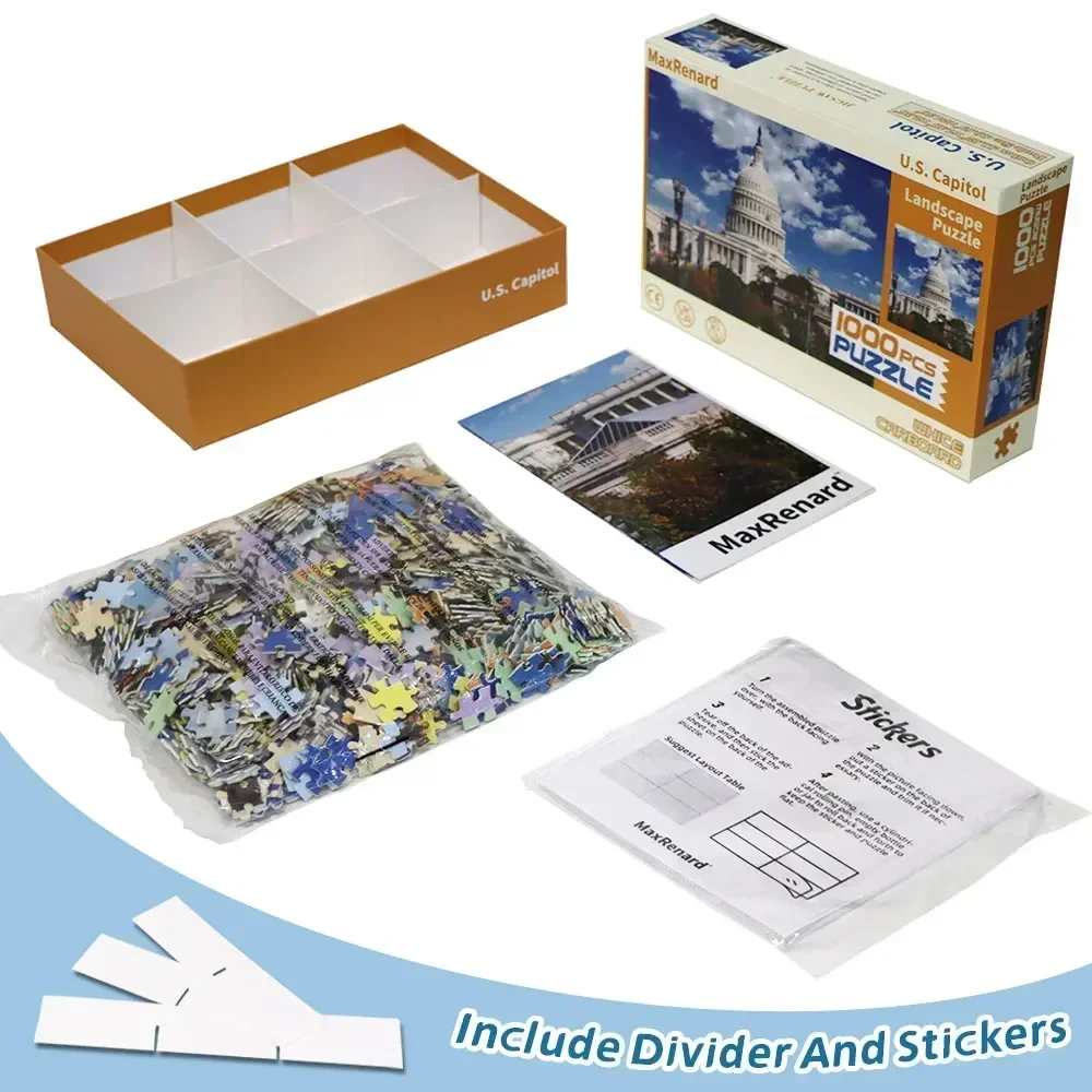 MaxRenard High Quality 1000pcs Construction Jigsaw Puzzle for Adult U.S. Capitol with Glue Sheets Home Decoration Family Game