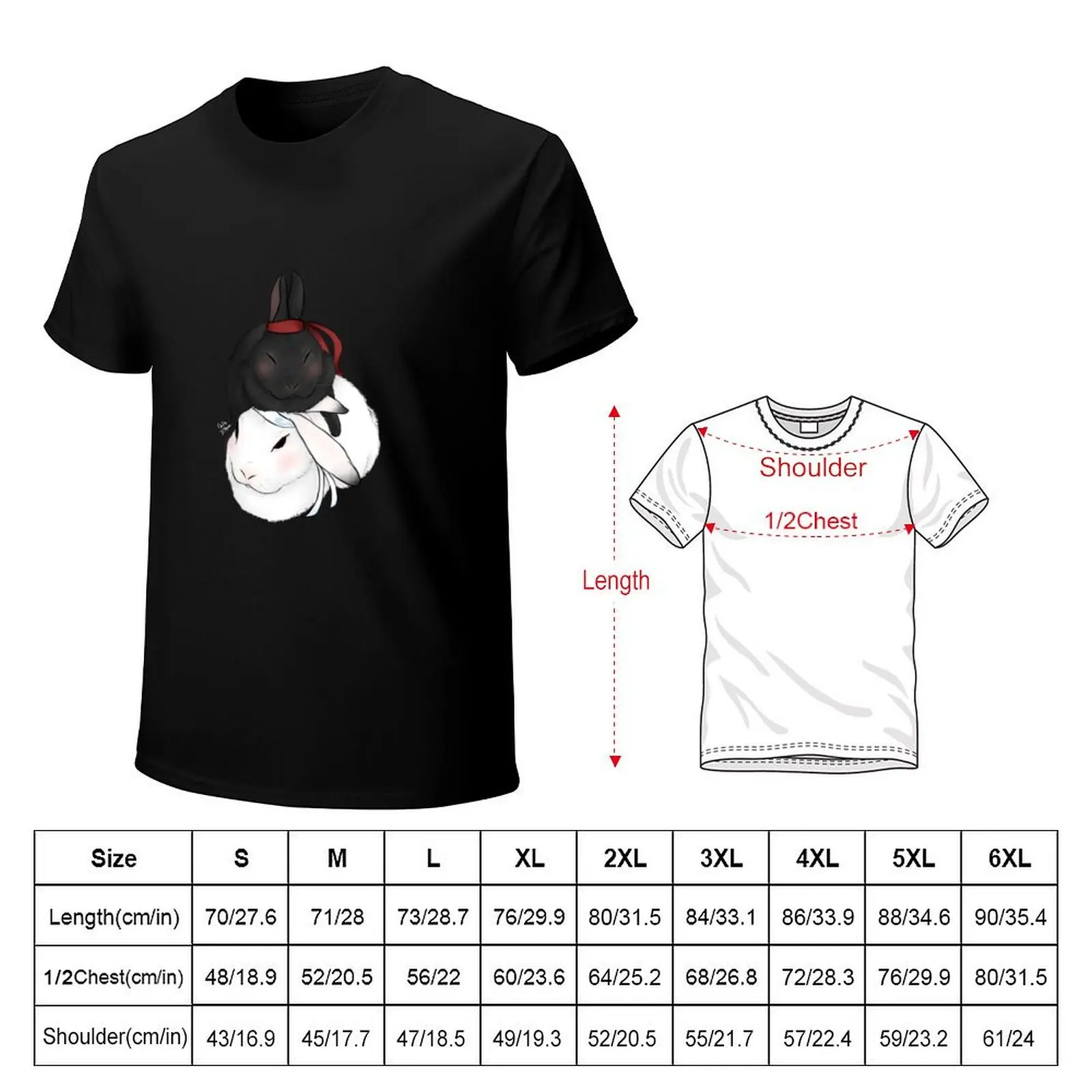 wang xian bunnies T-Shirt street wear cute tops oversized graphic shirts mens vintage t shirts