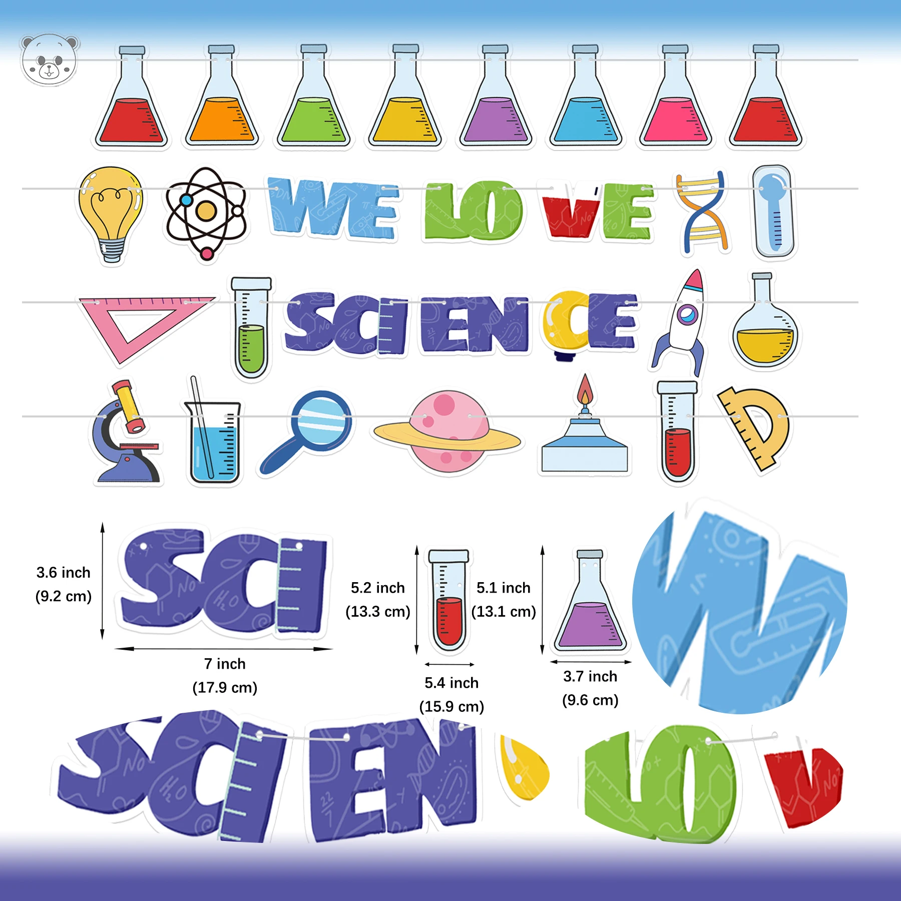 We Love Science Party Banner, 4 Pieces Science Banner Mad Scientist Party Decorations Chemistry Lab Hanging Garland