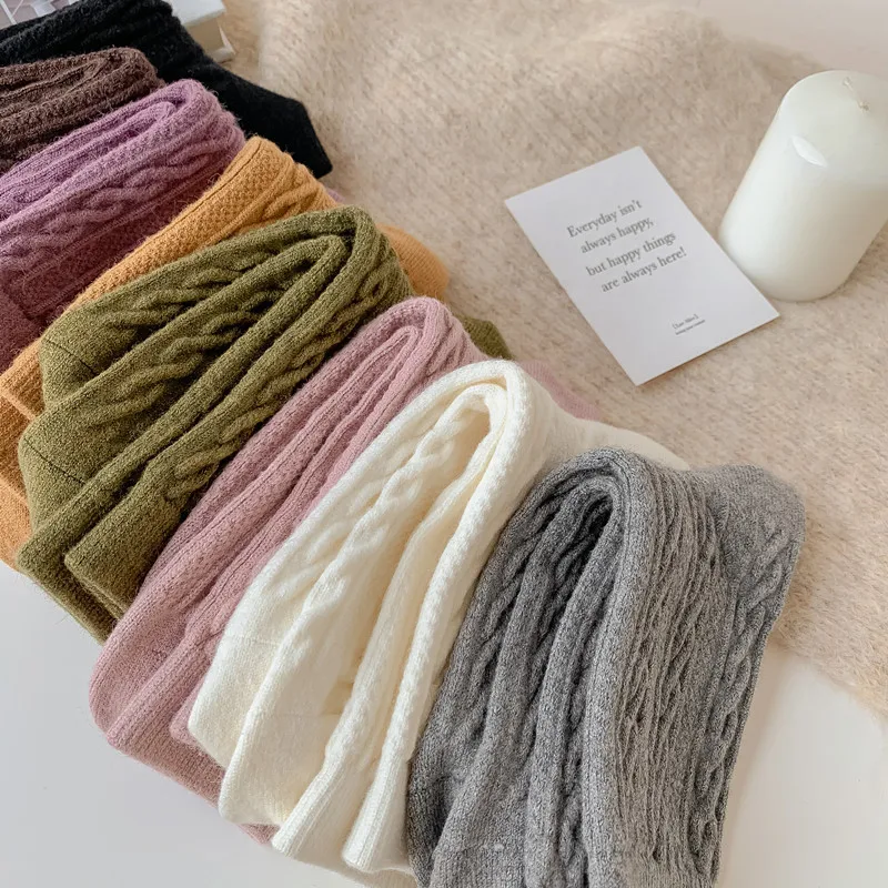 8 Pairs Women's Japanese Style Knit Cashmere Mid-Calf Socks Set Casual Warm Winter Socks Woman Grip Socks High Quality Hosiery
