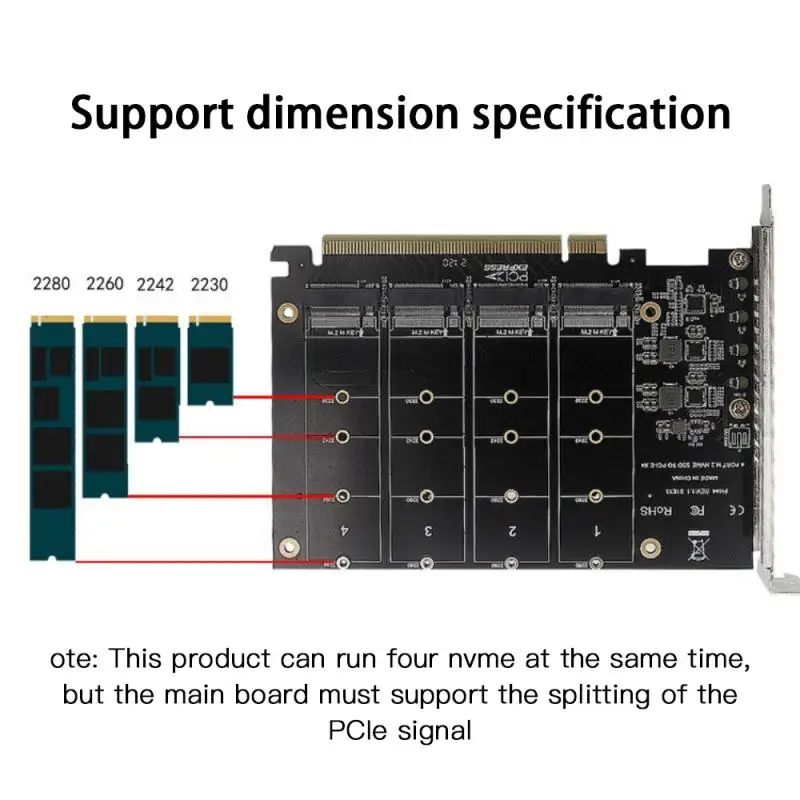 New PCIe To M2 Adapter Card PCIe X16 4 Port M2 NVME M Key SSD Converter M.I Express X16 Adapter VROC RAID Expansion Card