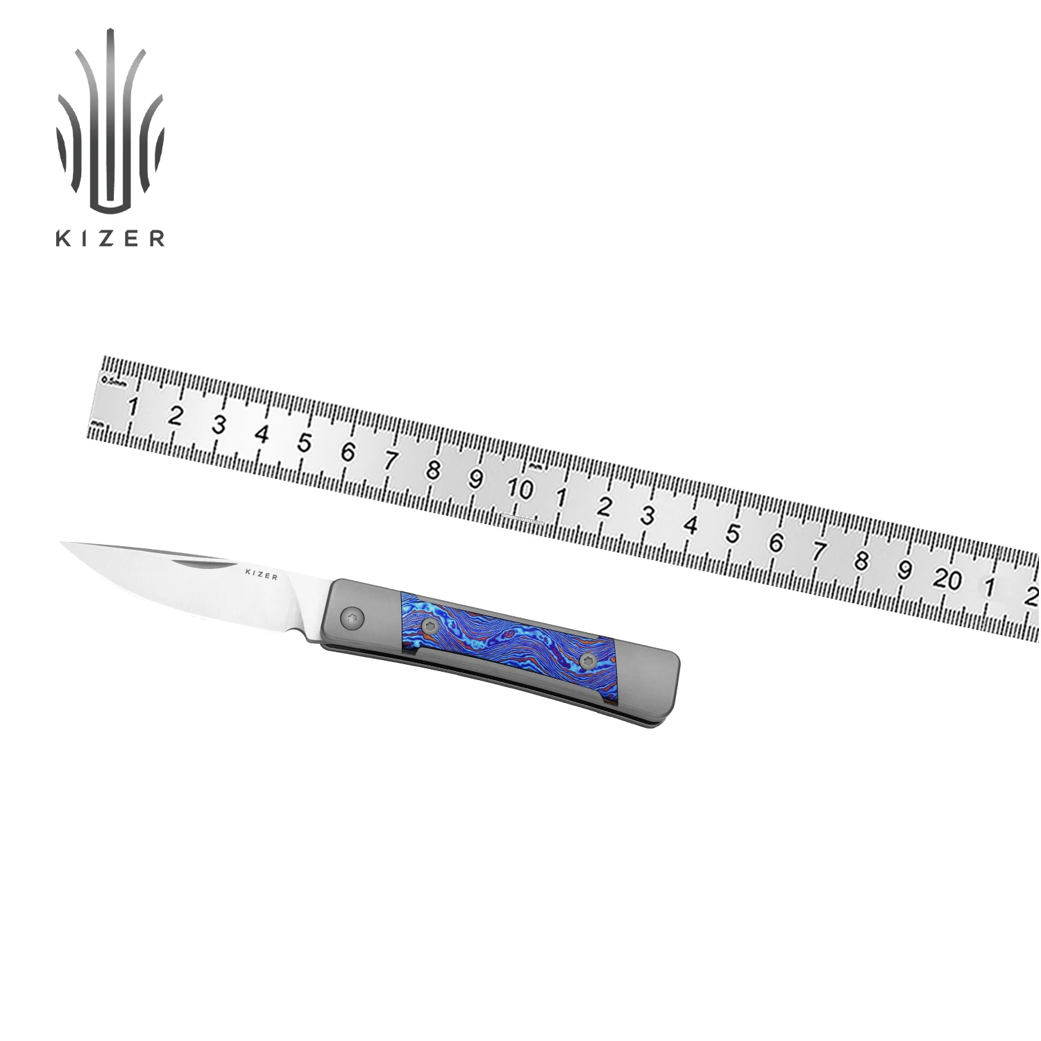 

Kizer Folding Knife Little Grand Ki2670A3 Titanium & Titanium Damascus Handle With M390 Blade EDC Outdoor Knives ﻿