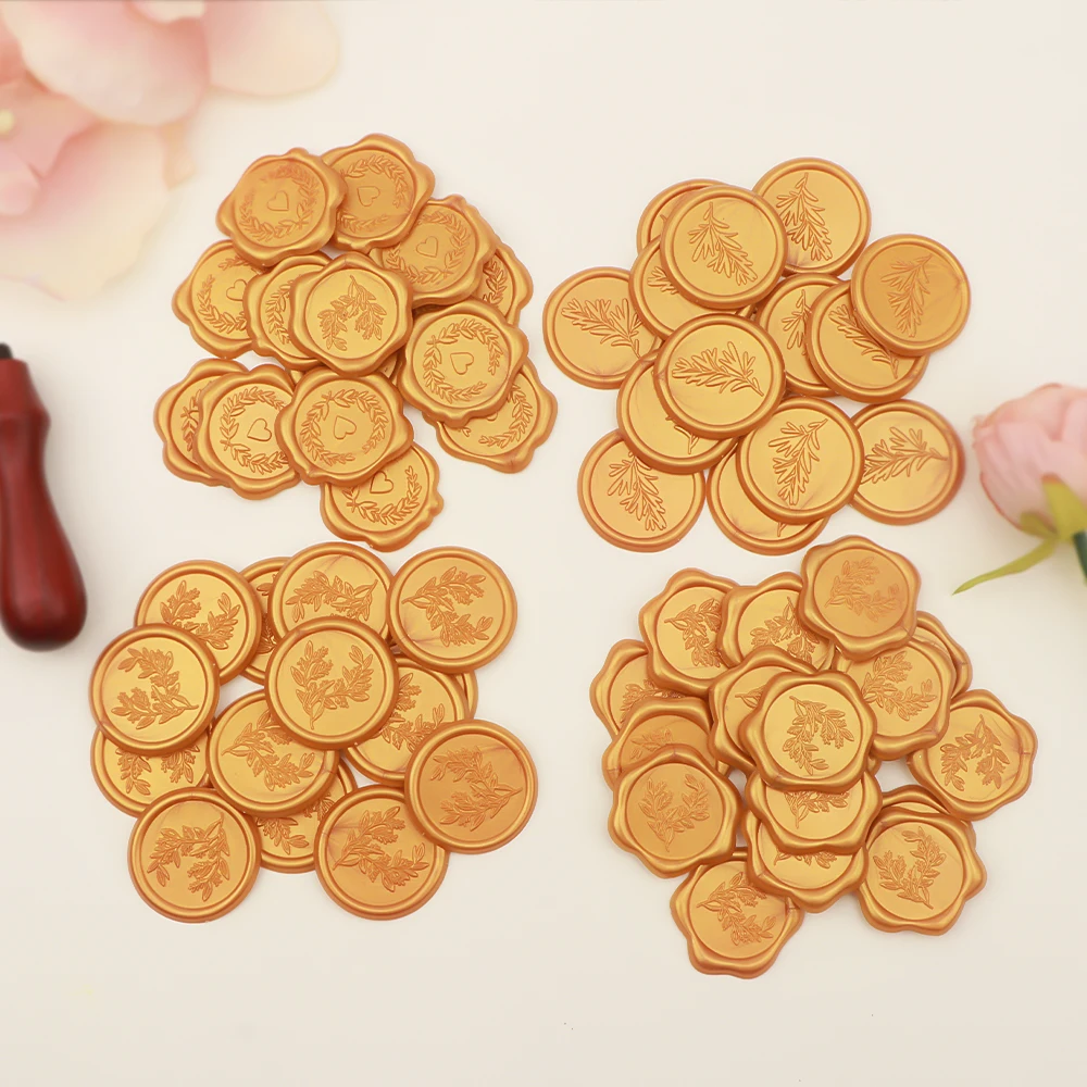 100pcs Olive Branch Love Heart 4 สไตล์ WAX Seal สติกเกอร์วาเลนไทน์ Self-Adhesive เชิญงานแต่งงานซองจดหมายซีลสติกเกอร์ทอง