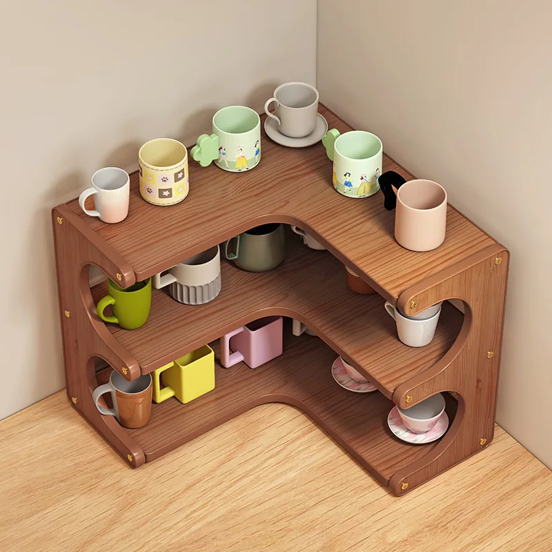 Moso Bamboo Corner Shelf, Multi‑Layer Desktop Cup Storage Rack, Coffee Mug & Water Bottle Organizer for Home, Office, Kitchen