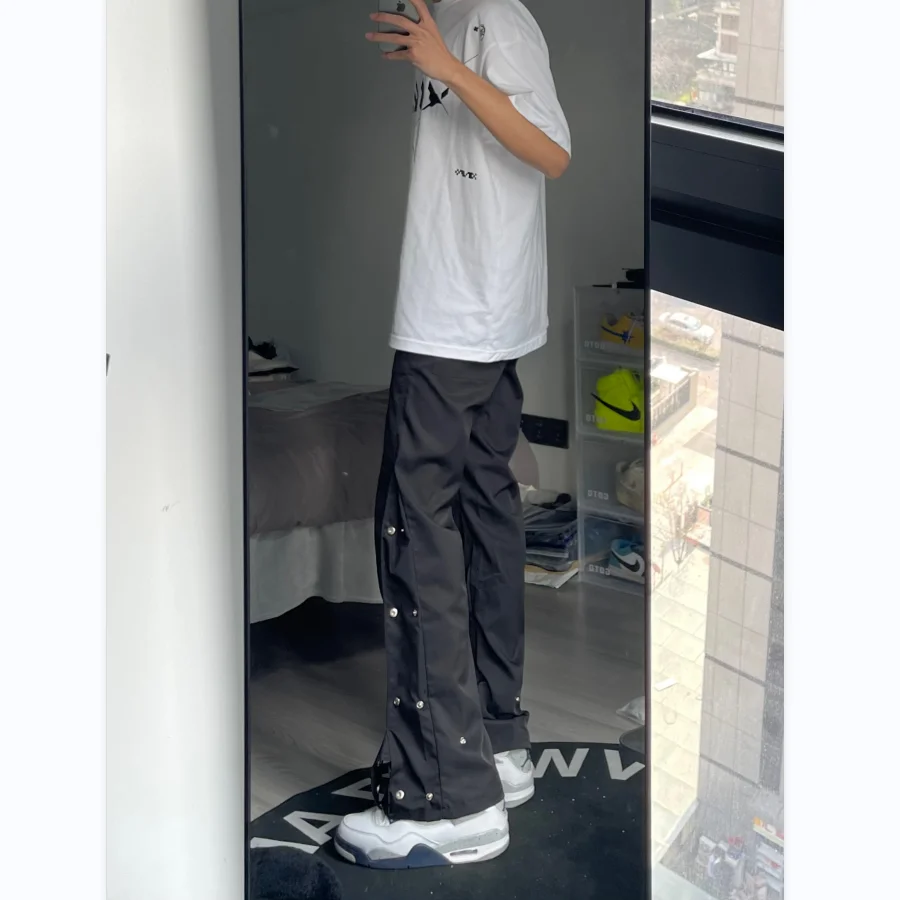 

Street Sle Men's Casual Pants Flared Loose Fit Spring Autumn Faionable High Waist Zipper ket Breathable Straight Leg