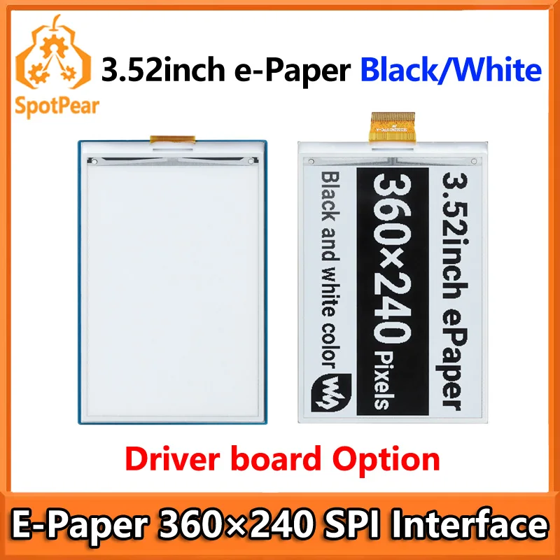 

3.52inch e-Paper HAT Drive board Option 360×240 SPI Interface E-Ink display Module