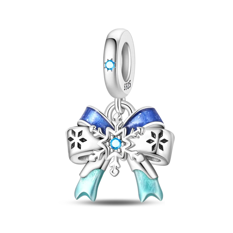 Silver Christmas Reindeer Star Dangle Charm with Opal Effect, Fits European Bracelet, Holiday Jewelry Gift