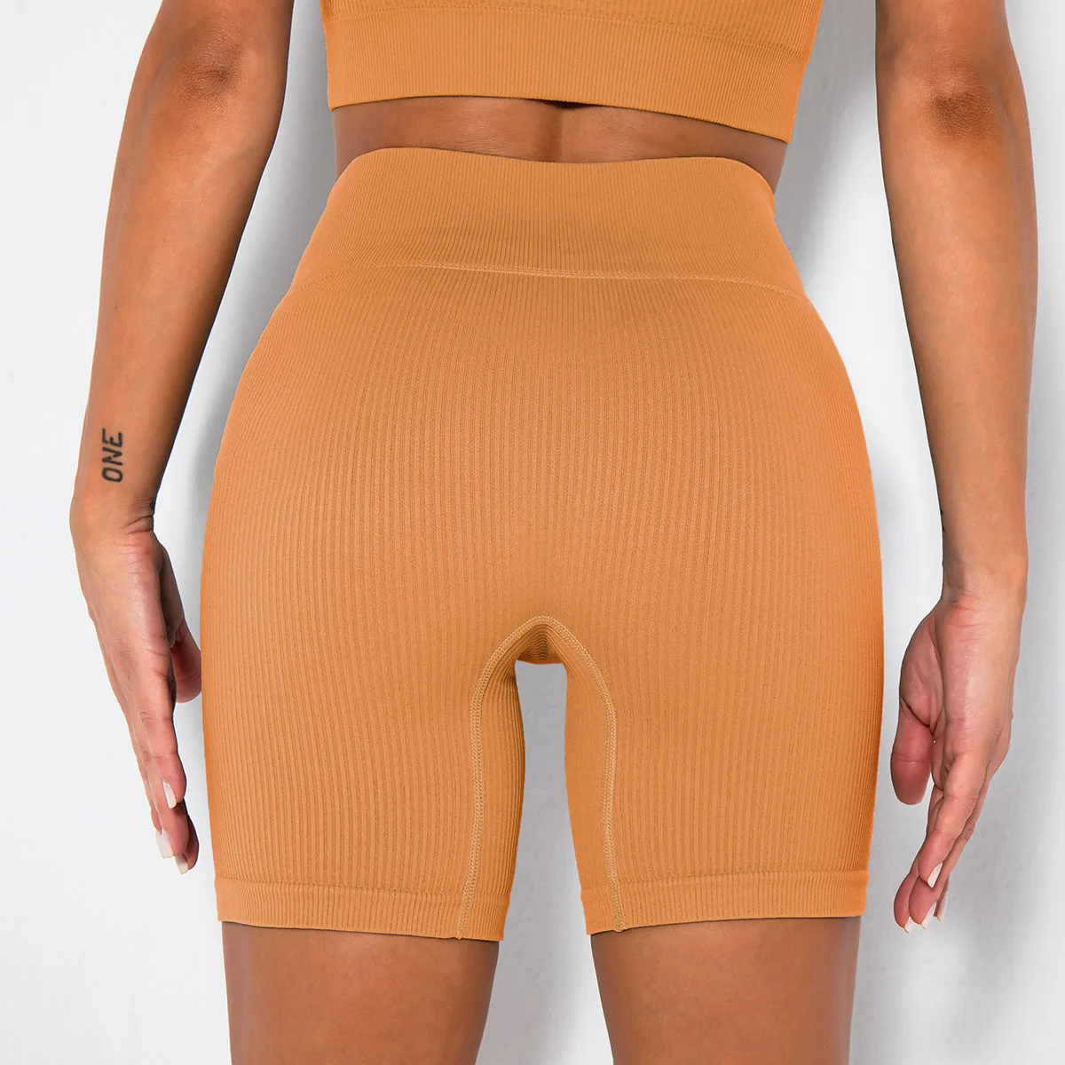 Women High-waisted butt-lifting cycling yoga shorts Threaded bodysuit Quick-dry sportswear gym hot pants