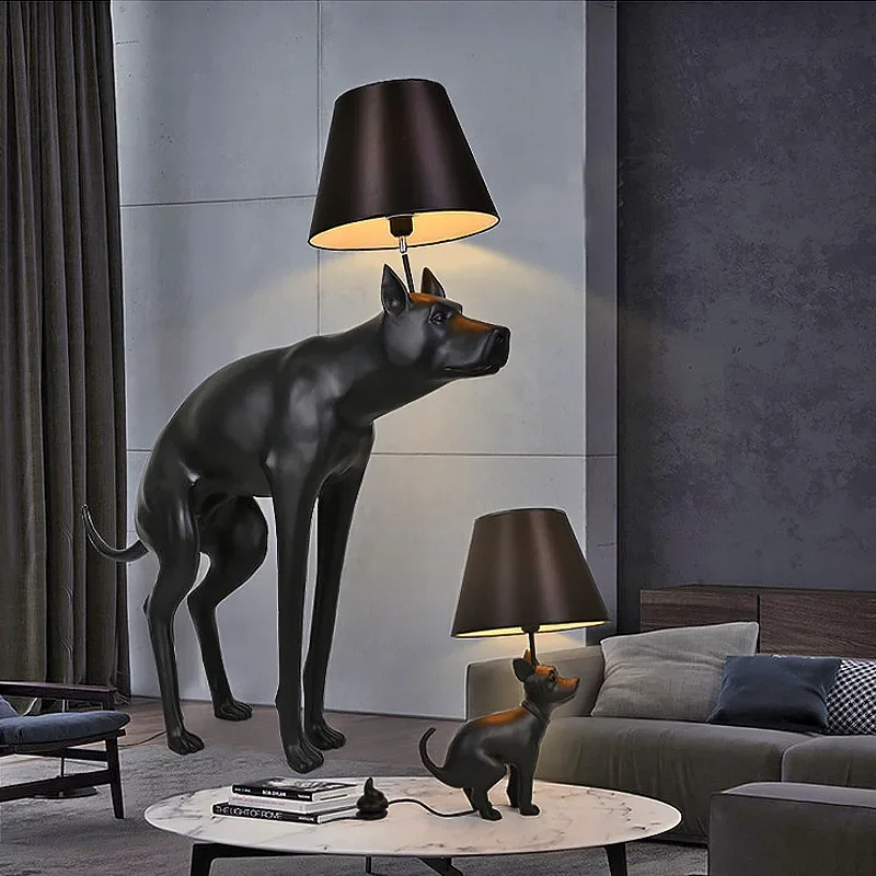 Resin big dog cloth cover floor lamp Nordic living room bedroom study art animal small black dog desk lamp