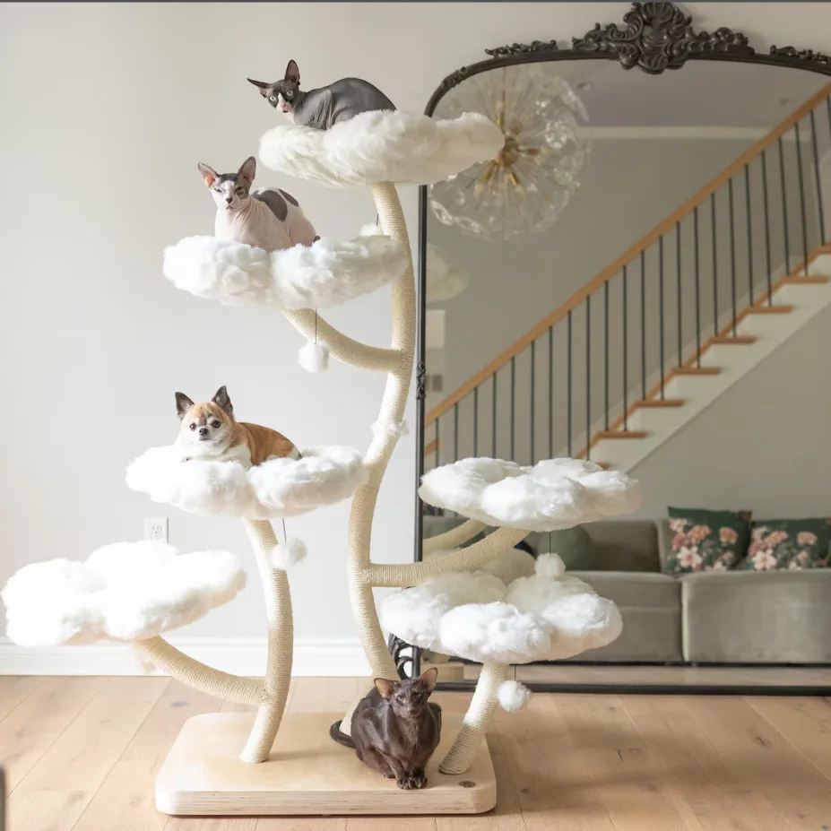 Luxurious Tall Large Cat Tree Tower Climbing Flower Hammock Cat Tree With Premium Plush and Sisal Posts Cat Furniture