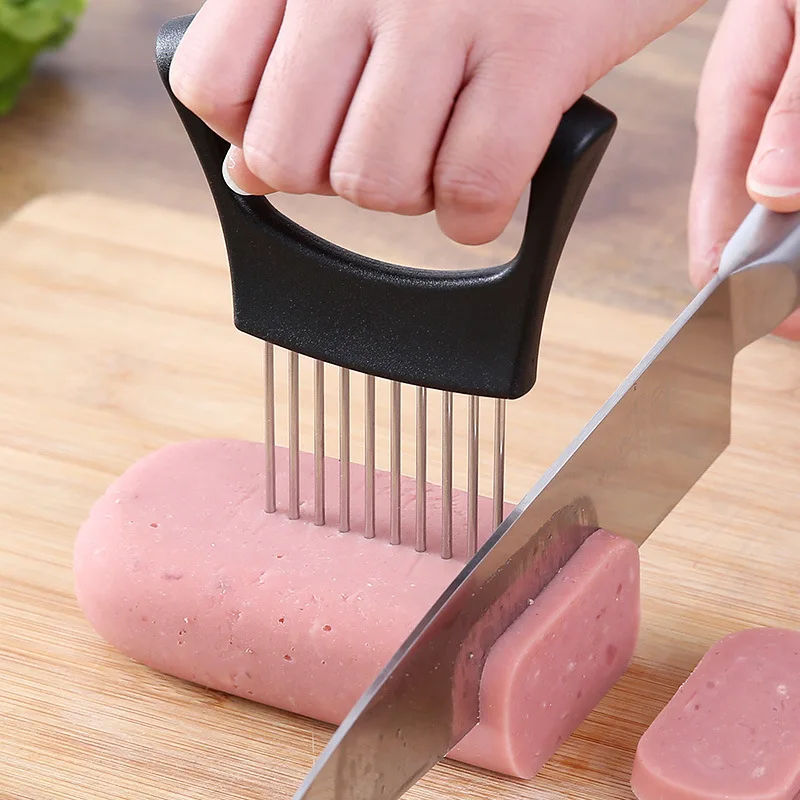 Vegetable Slicer Slicing Fixer Onion Fruit Slicer Stainless Steel Kitchenware Meat Fixation Safety Fork  Gadgets for Home