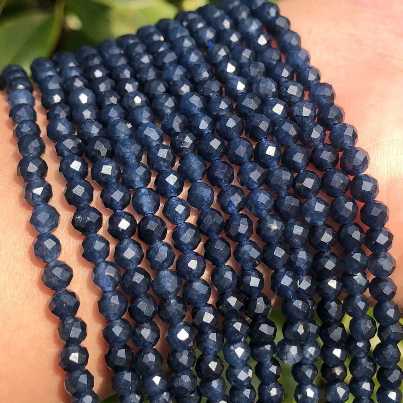 Natural Faceted Blue Sapphire Stone Beads Round Loose Spacer Bead for Jewelry Making DIY Bracelet Accessories 15'' 2 3 4mm