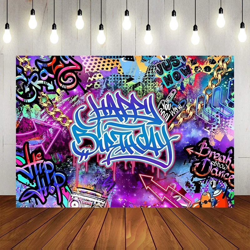 Graffiti Backdrop Hip Hop Rap Colorful Splatter Painting Retro Disco Birthday Teen Party Photography Background Decorations Ban