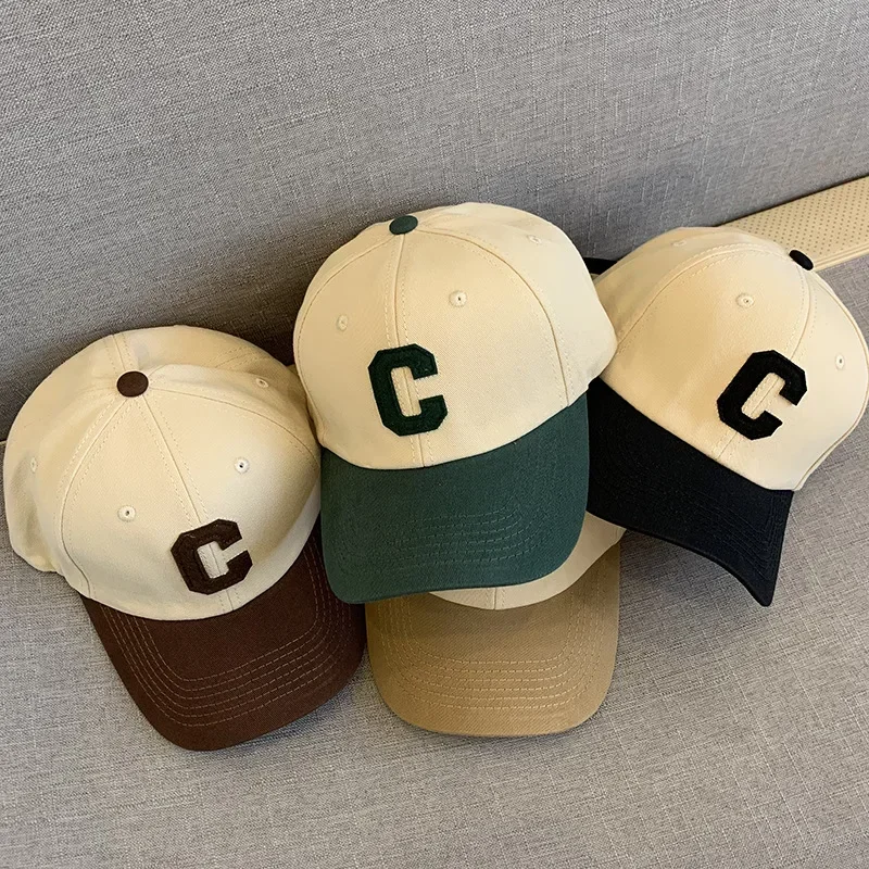 Color Block Baseball Hat For Women Cotton Casual Peaked Cap Fashion C-Letter Duck Tongue Hats Unisex Outdoor Sunshade Visors