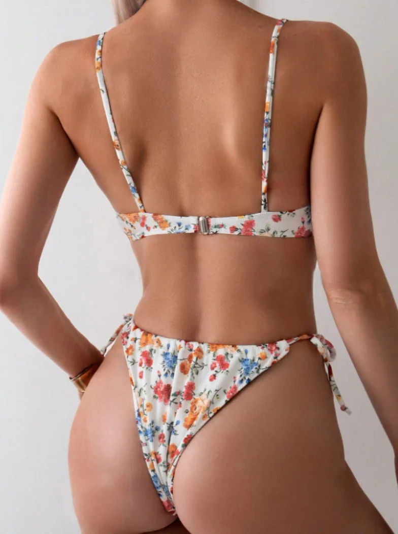 Beachwear Swimsuits 2025 Women Floral Printed Bikinis Set Push Up Bra Split Set Summer Two Piece Sexy Bikinis Bathing Suits
