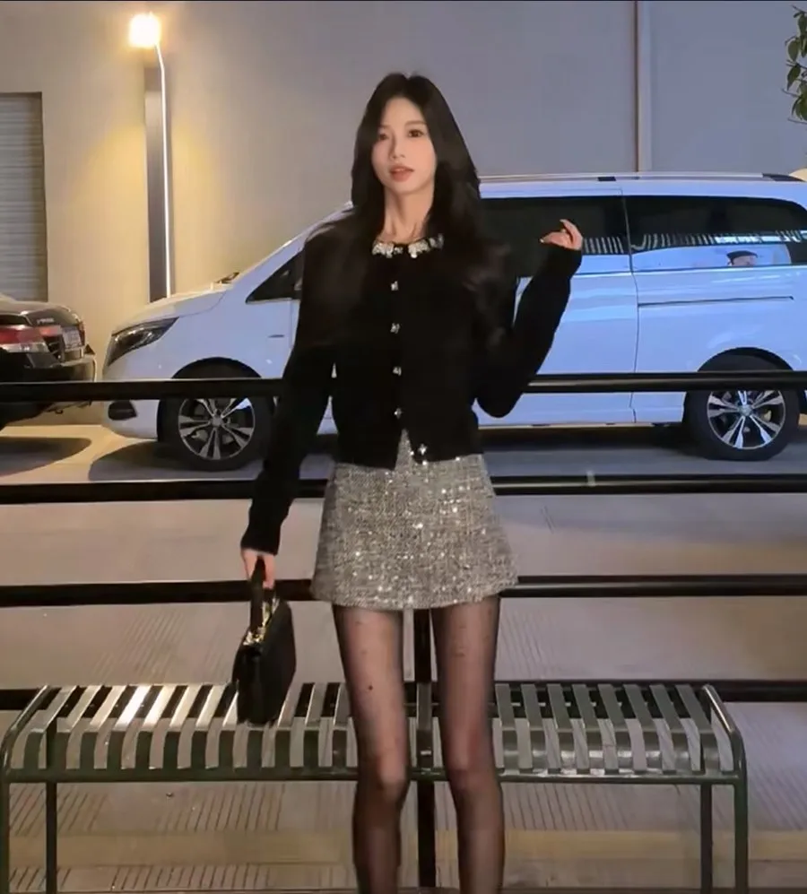 Tweed-Jacke Lila Damen Herbst Vintage Bestickte Designer-Revers Crop-Fransen Kawaii Übergroße Langarm-Harajuku-Jacke