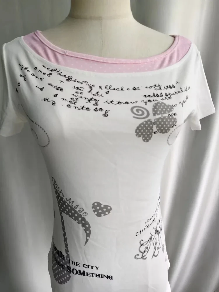 Kimutomo Women T Shirts Polka Dot Printed Short Sleeve Slim Grunge Gothic Y2k Aesthetic Harajuku Tops Ladies Fashion Casual Tee view 5