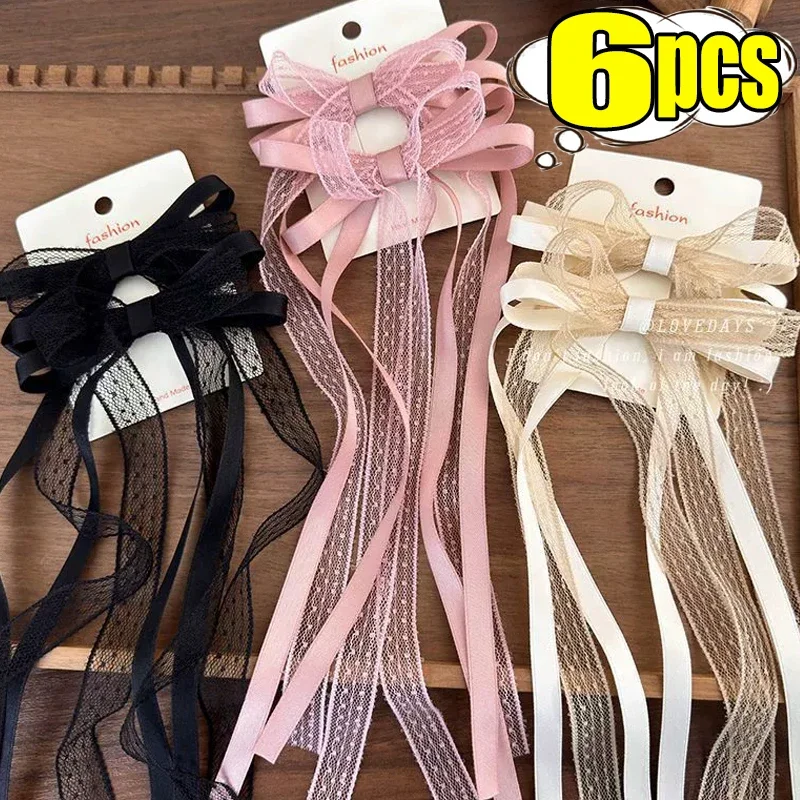 2/6pcs Lace Cream White Bow Ribbon Hair Clip for Women Hairpins Bullet Style Side Shredded Hairpin Headpiece Clip New Headwear