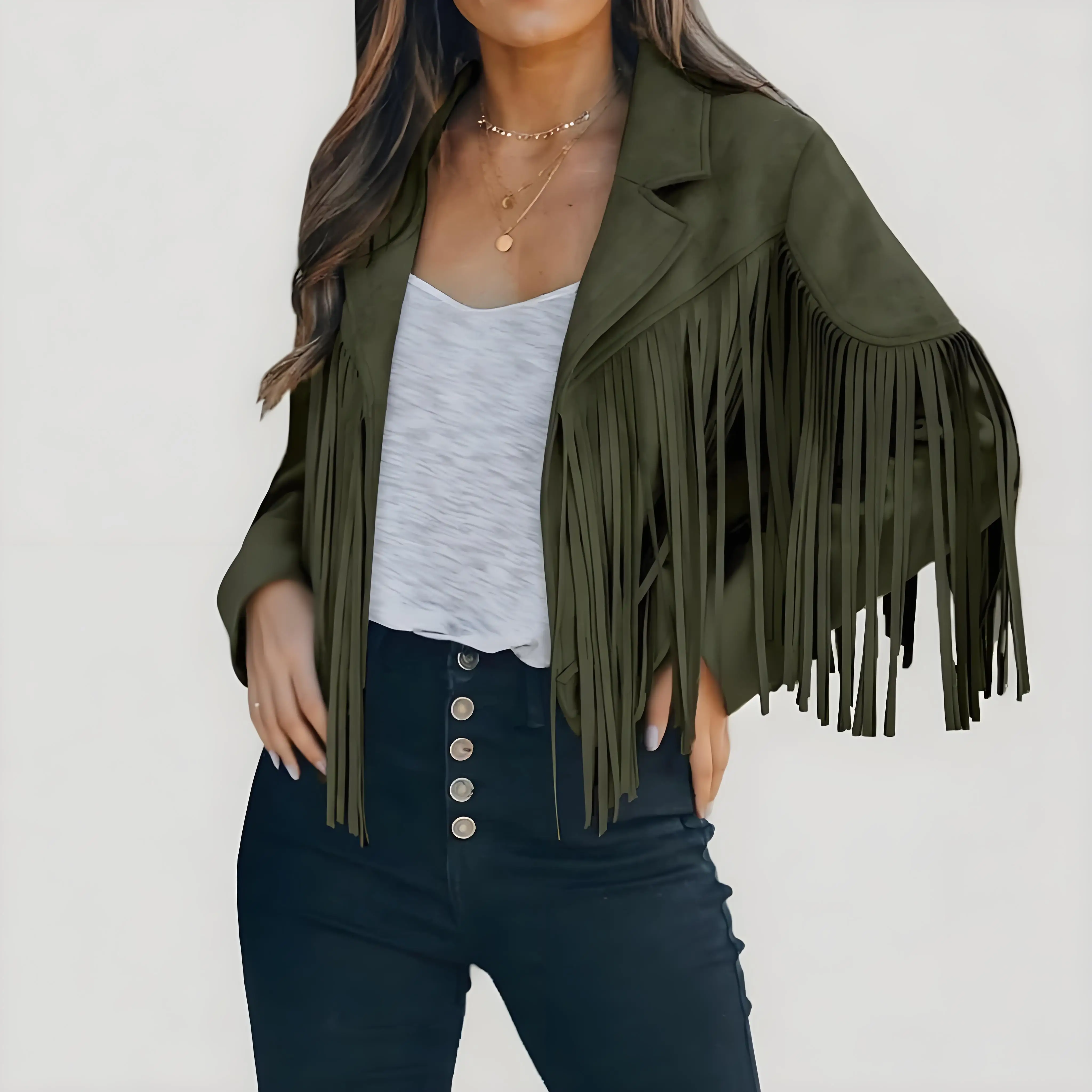 

Women Popular Tassel Design Jackets Casual Solid Color Lapel Thermal Coat Lady Autumn Winter Graceful Temperament Cozy Costume