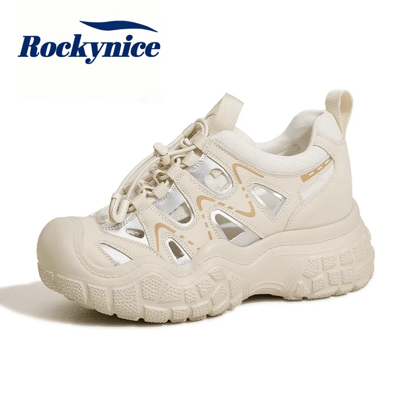Women Outdoor Breathable Mesh Dad Shoes New 2026 Summer Autumn Comfortable Chunky Sneakers 8CM Hollow out Non-slip Casual Shoes